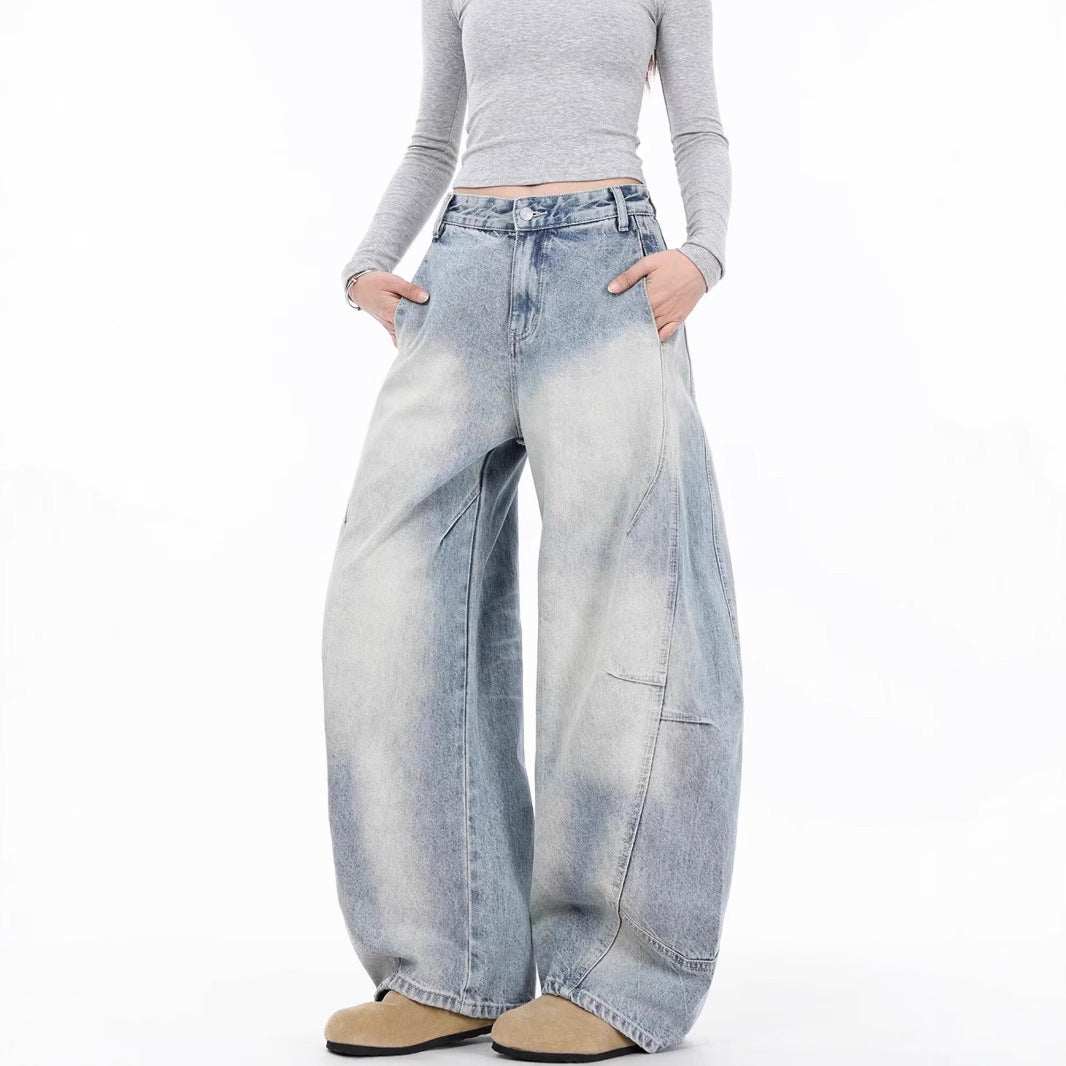Vintage Distressed Straight Wide Leg Jeans