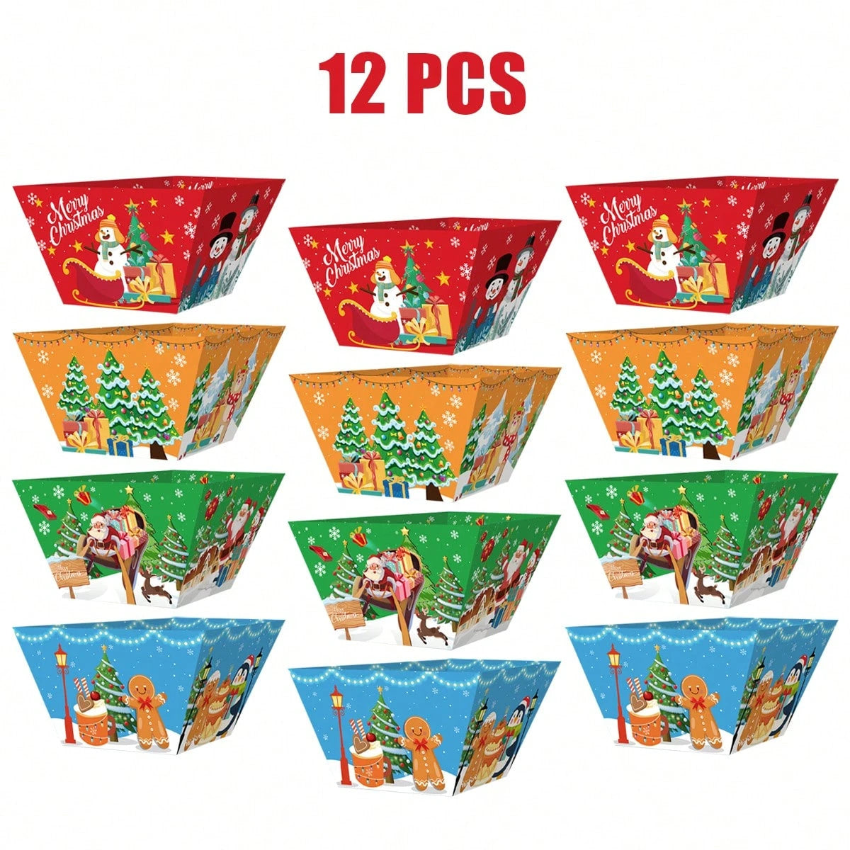 12 PCS Christmas Paper Food Tray Xmas Decorations Christmas Gingerbread Man Disposable Snack Popcorn Bowl Popcorn Containers Boxes For Winter Christmas Party Supplies