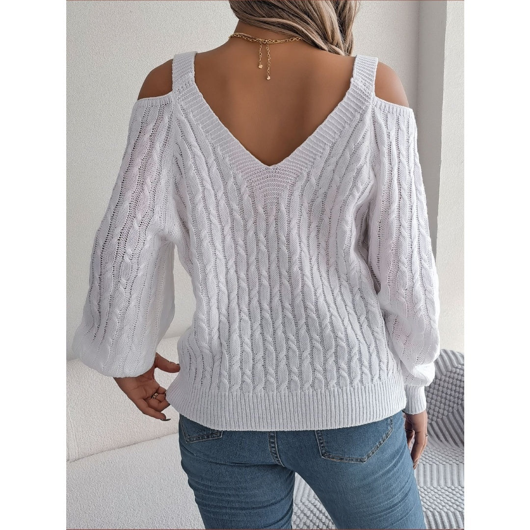 Real Shot Autumn-Winter 2025 Casual Solid Color Fried Dough Twists Off Shoulder Lantern Sleeve Sweater