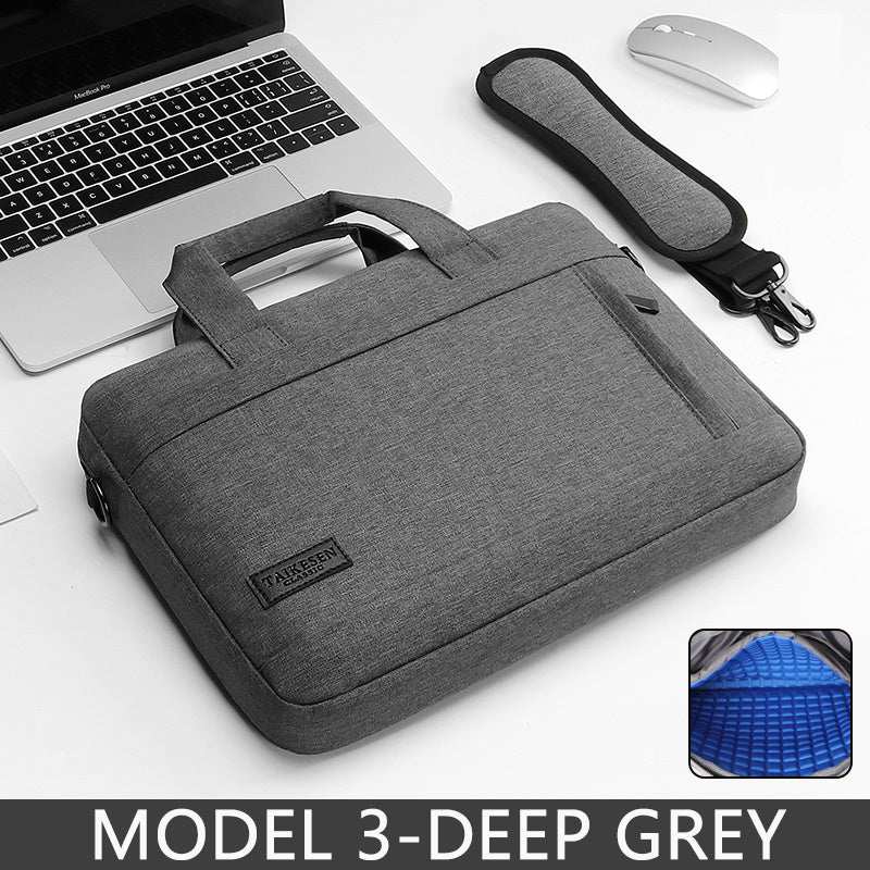 15.6 inch laptop bag in deep grey color, designed for unisex use, featuring zipper closure and multi-use functionality.