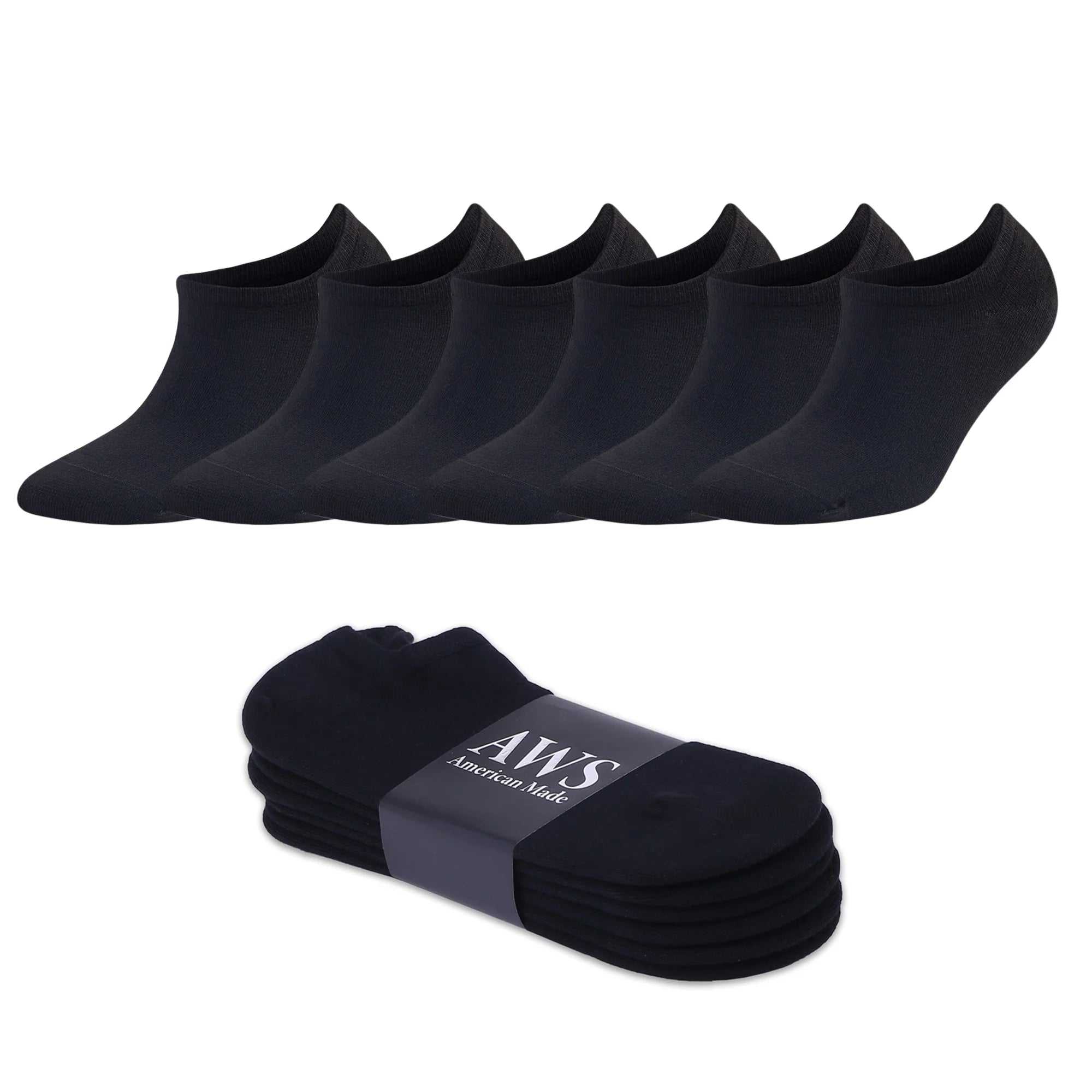 6 pairs men's bamboo no show socks black breathable moisture-wicking soft size 8-11.5