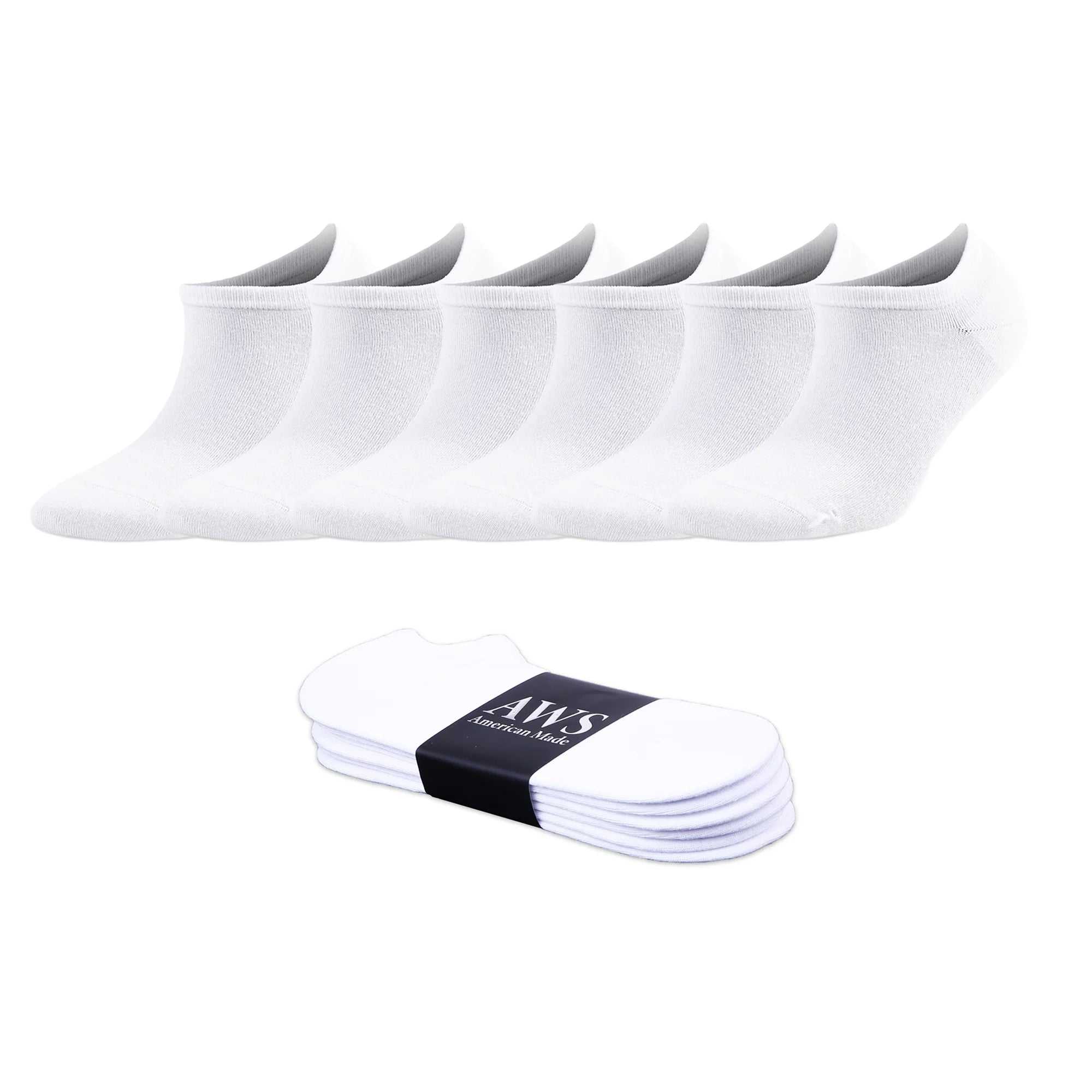 6 pairs of white men's bamboo no show socks with soft, breathable, moisture-wicking fabric in size 8-11.5