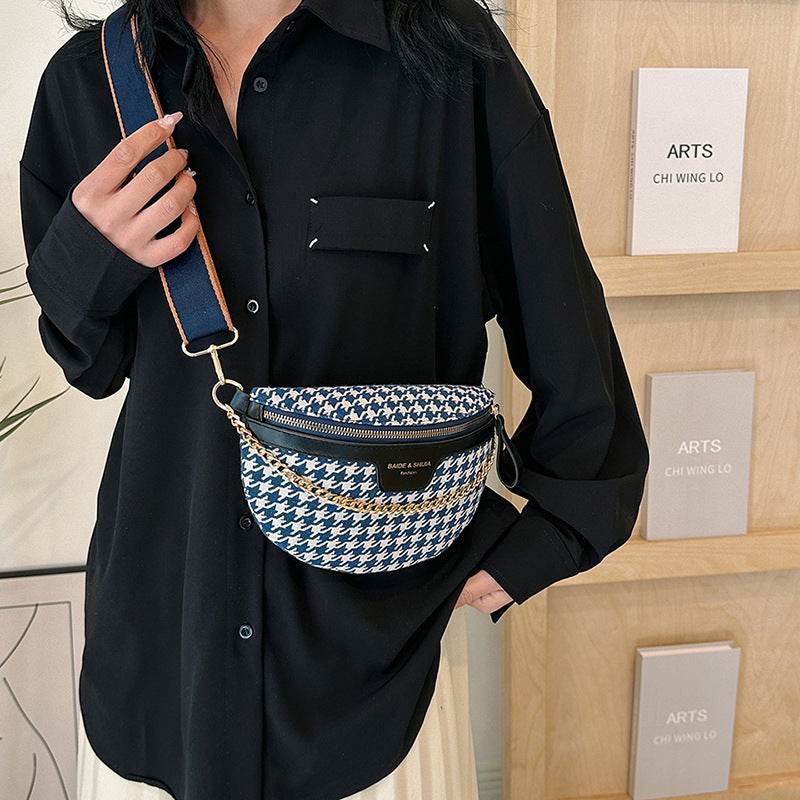 Women's Fashion Houndstooth Chest Bag Shoulder Bag