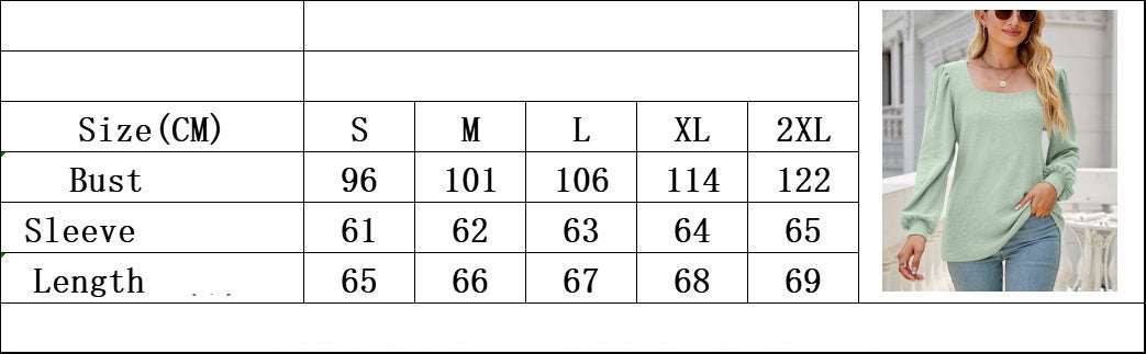 Women's U-neck Pleated Puff Sleeve Top Loose Casual Solid Color T-shirt