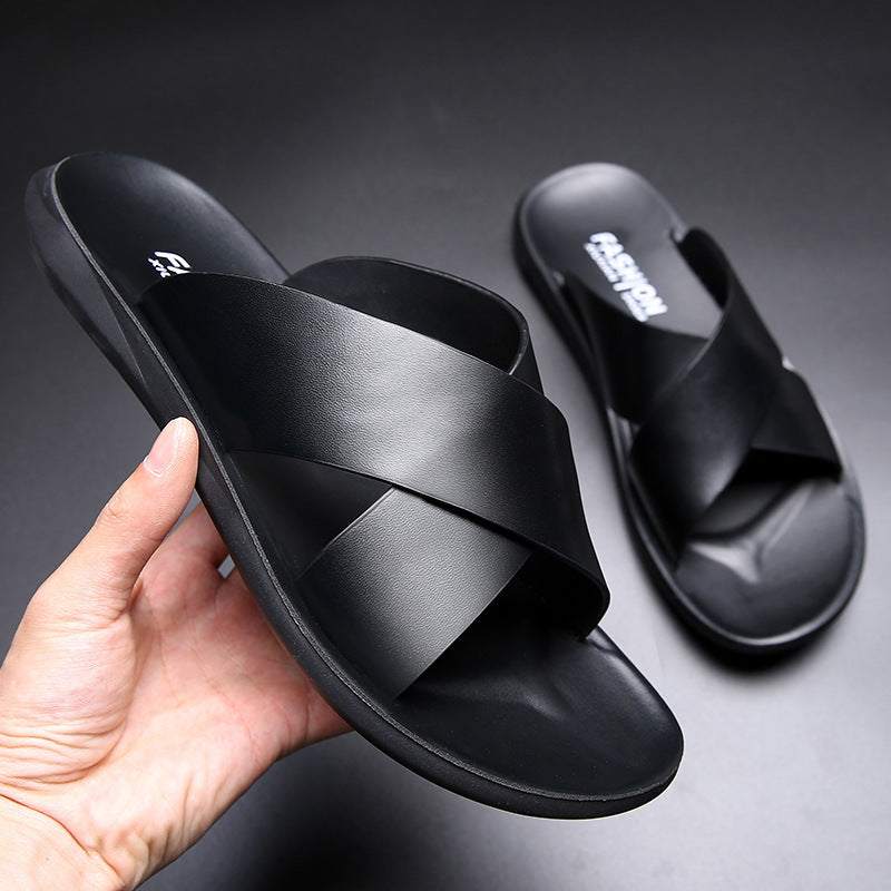 Men's Casual Soft Leather Soft Bottom Non-slip Slippers