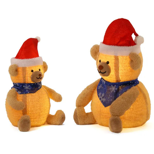 Set Of 2 Lighted Plush Bear Christmas Decorations, Pre-lit Pull Up Holiday Decor With 60 Warm White LED Lights For Xmas Outdoor Indoor Decor Lighted Holiday Displays