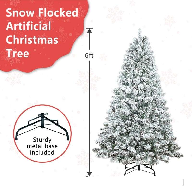 pvc flocked christmas tree 6ft height with sturdy metal base included for festive decor.