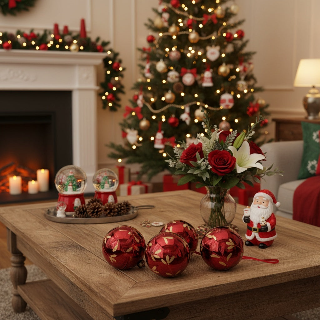 6PCS Set 3.9in Christmas Tree Hanging Decorations 3.9x3.9x3.9in Christmas Glass Ball Ornaments Tree Hanging Decor For Holiday Parties & Trees