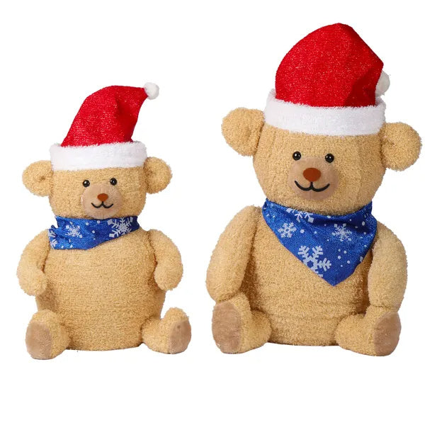 Set Of 2 Lighted Plush Bear Christmas Decorations, Pre-lit Pull Up Holiday Decor With 60 Warm White LED Lights For Xmas Outdoor Indoor Decor Lighted Holiday Displays