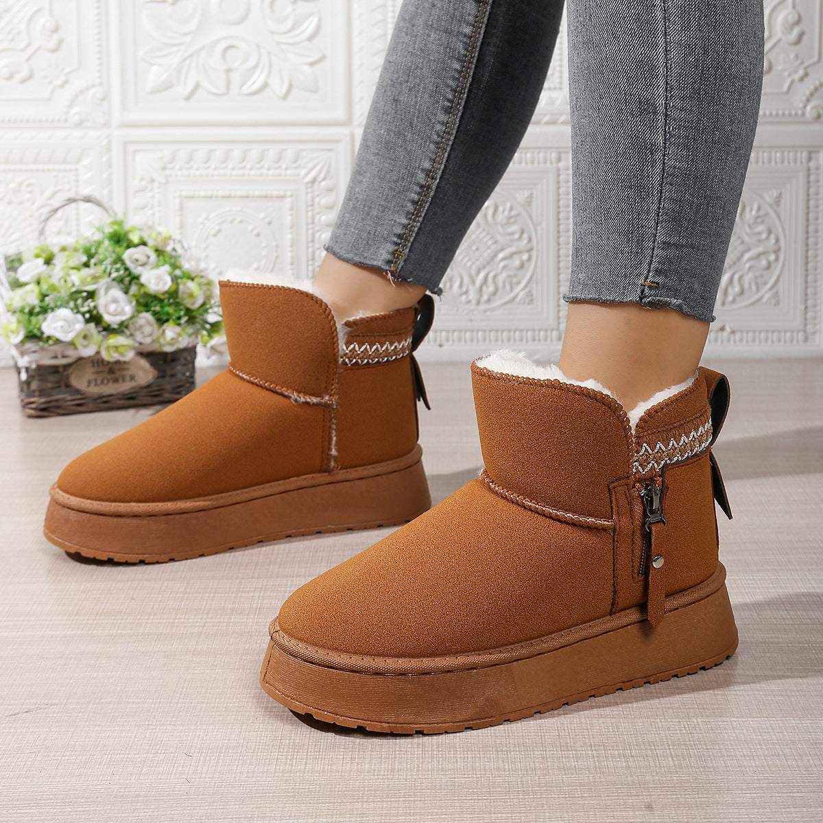 Side Zipper Thick Sole Height Increasing Snow Boots For Women