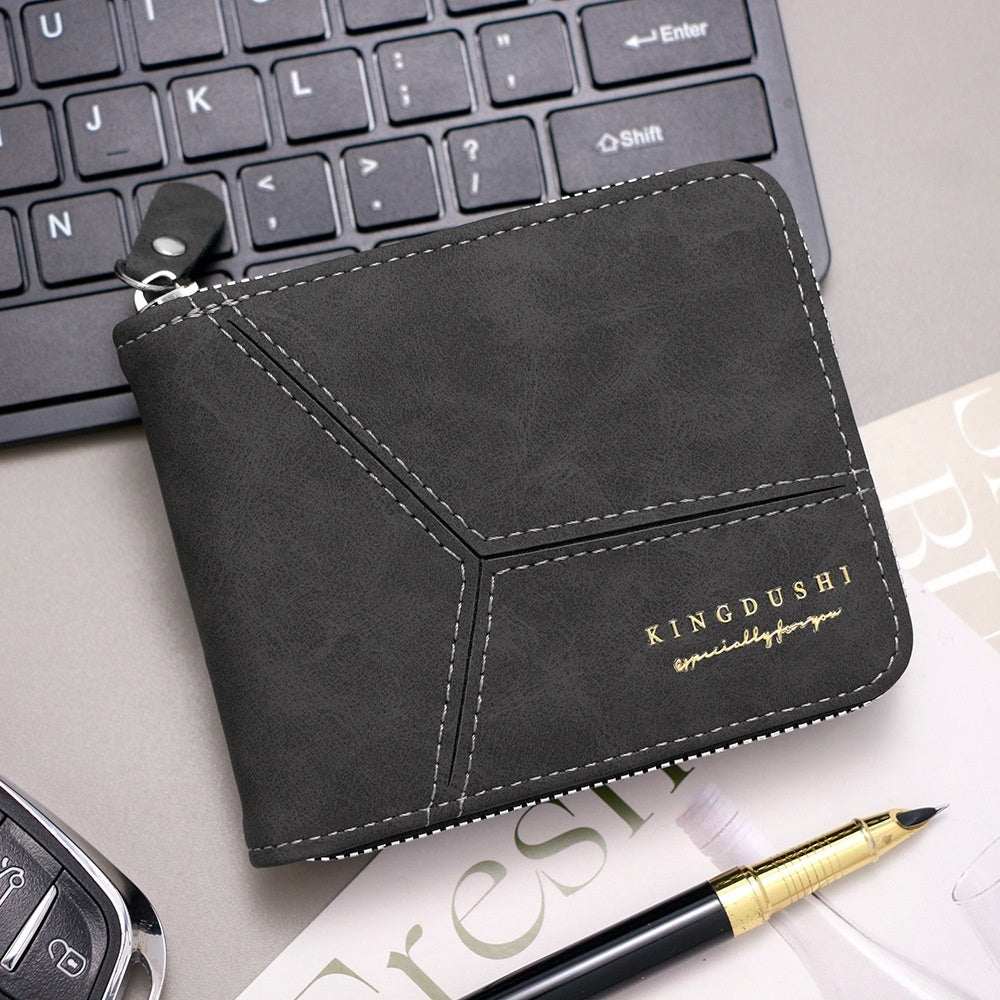 Matte Stitching Men's Short Wallet Multiple Card Slots