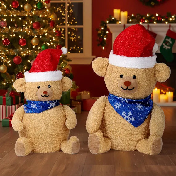 Set Of 2 Lighted Plush Bear Christmas Decorations, Pre-lit Pull Up Holiday Decor With 60 Warm White LED Lights For Xmas Outdoor Indoor Decor Lighted Holiday Displays