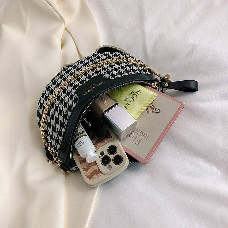 Women's Fashion Houndstooth Chest Bag Shoulder Bag