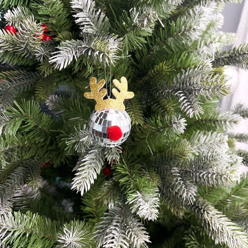 5 Pcs Christmas Silver Disco Mirror Ball With Rope Reflective Mirror Ball Hanging Bright Elk Horns Xmas Ball Ornament For Christmas Tree Birthday Wedding Party Dance Music Festivals Decor Supplies