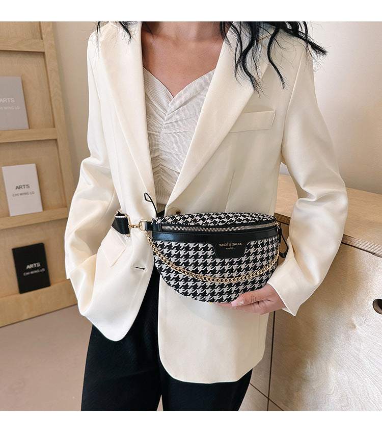 Women's Fashion Houndstooth Chest Bag Shoulder Bag
