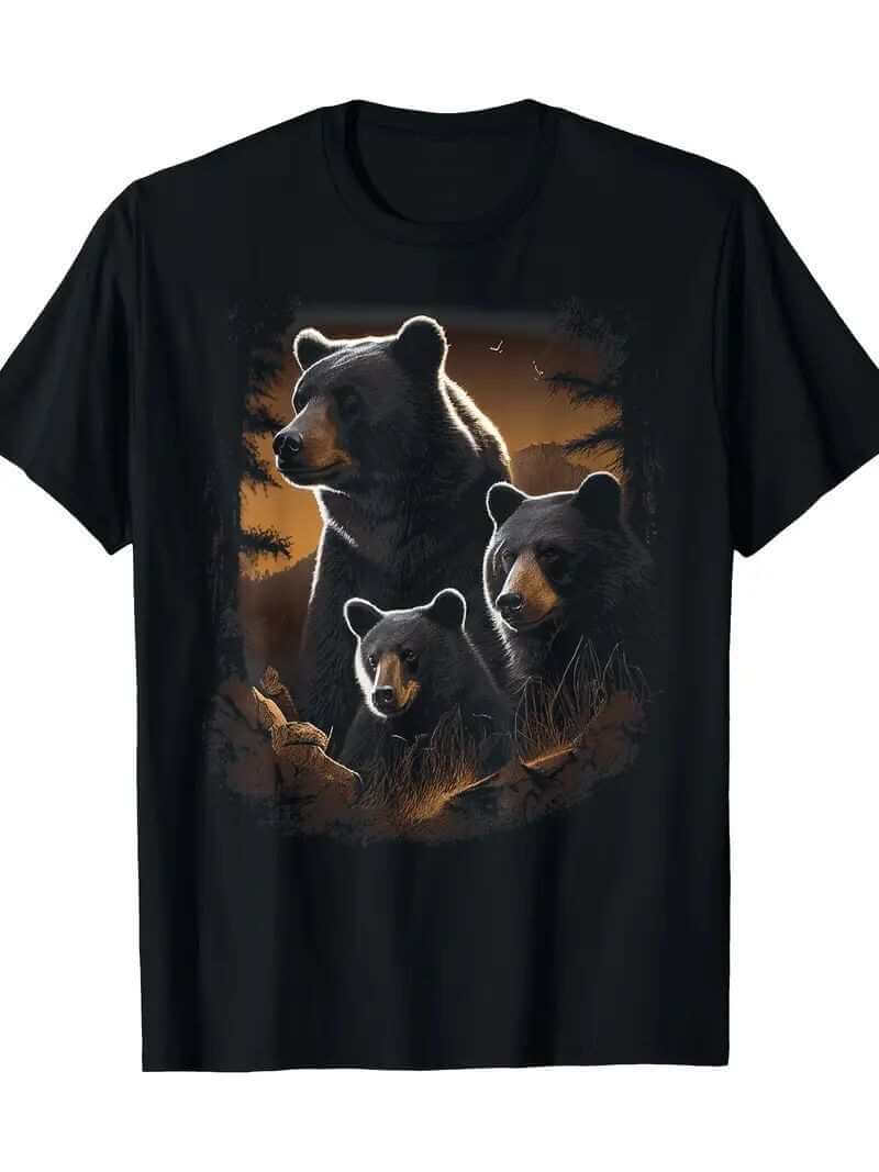 Men's printed short-sleeved t-shirt with bear design made of polyester and spandex in multiple sizes