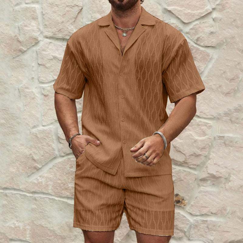 Men Tracksuits Summer Fashion Solid Loose Casual Two Pieces Lapel Button Shirt Shorts Beach Holiday All-match Outfits Male