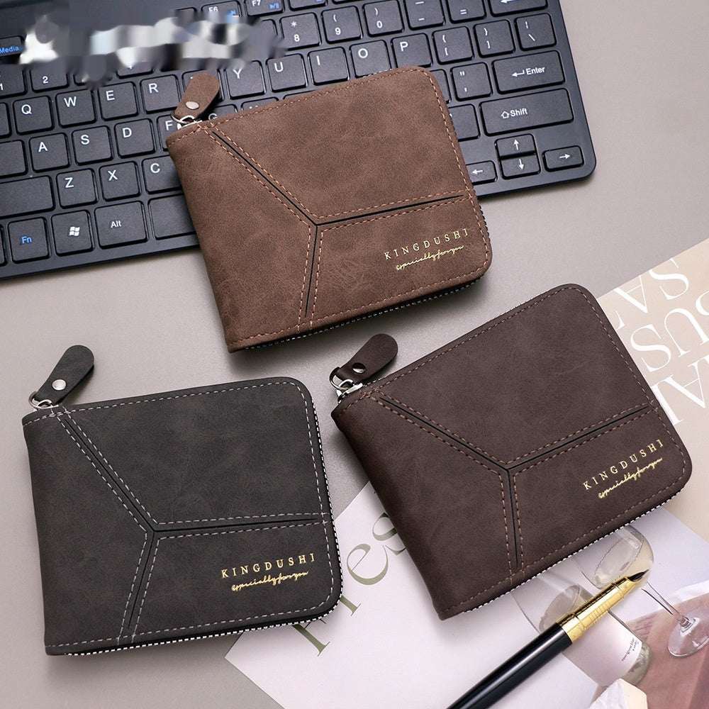 Matte Stitching Men's Short Wallet Multiple Card Slots