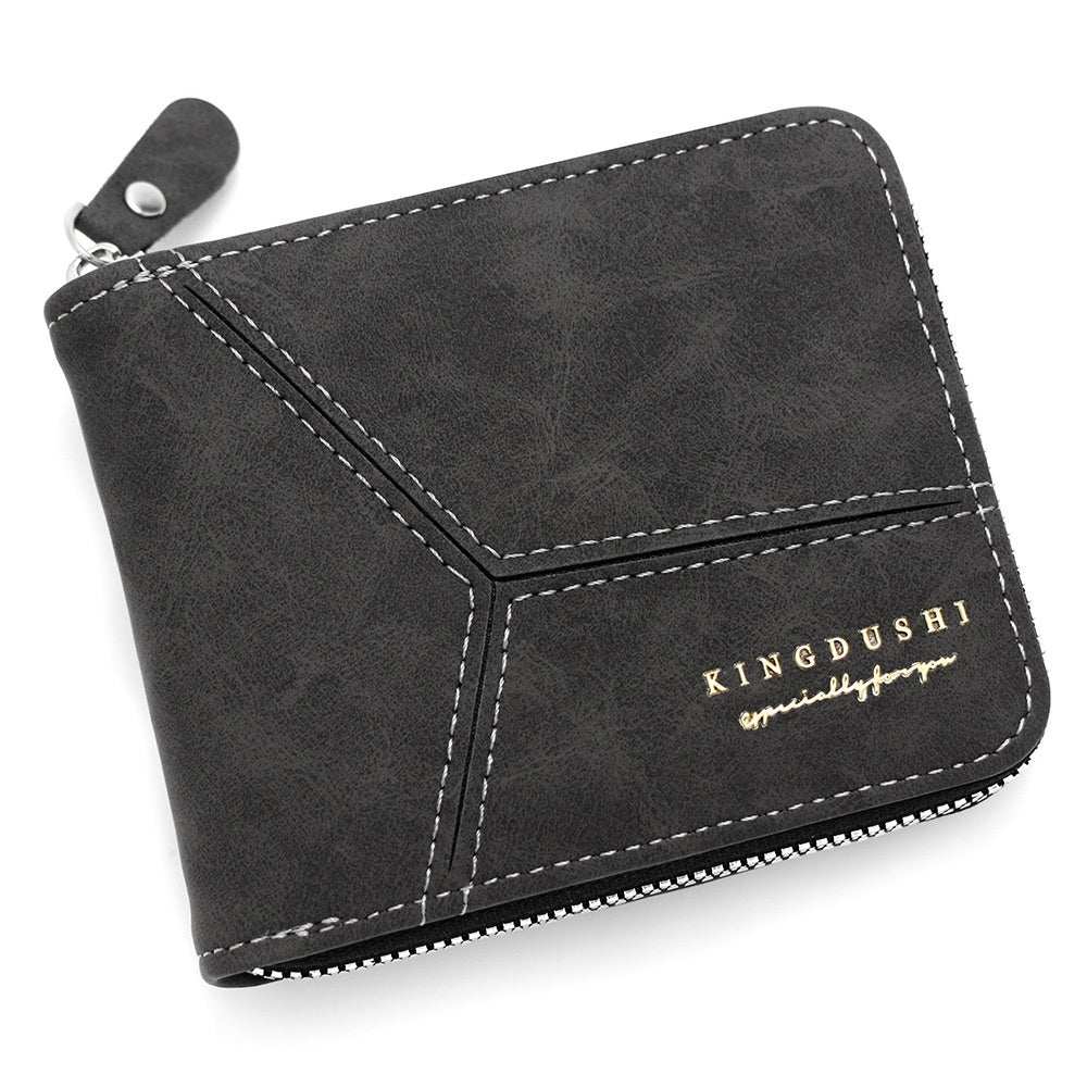 Matte Stitching Men's Short Wallet Multiple Card Slots