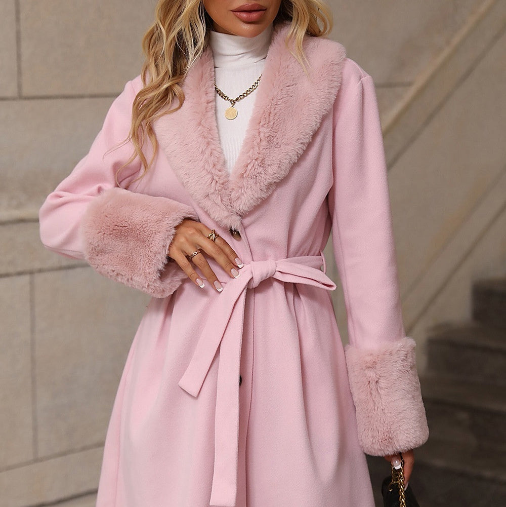 Women's Lapel Cardigan Single-breasted Strap Trench Coat