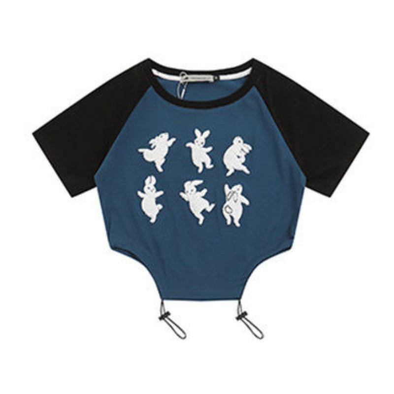 Bottom Drawstring Spicy Girl Short Sleeved Top