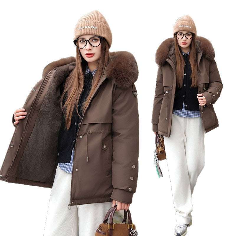 Fleece-lined Thickened Cotton Clothing Female Large Fur Collar Quilted Jacket