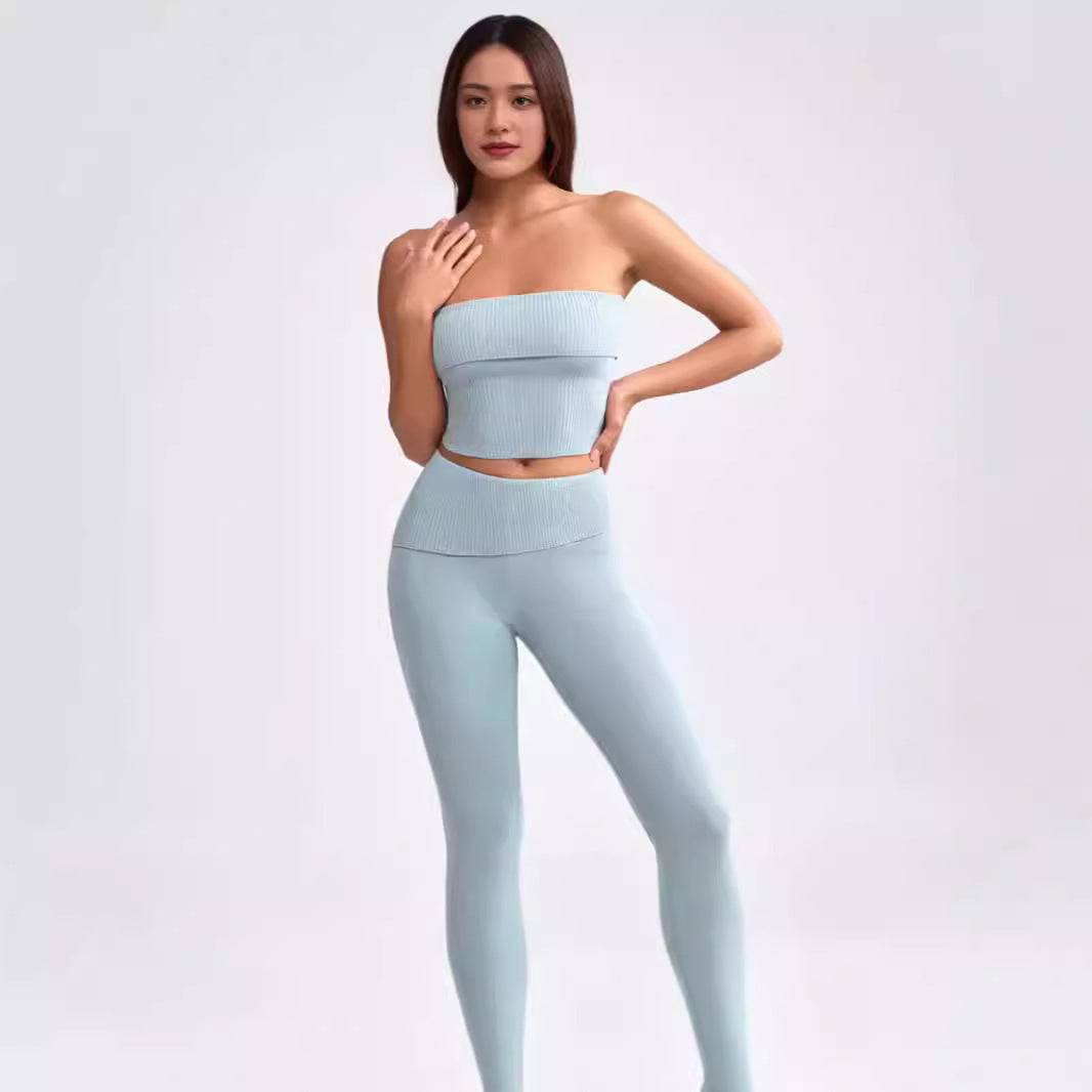 New Women's Tube Top Bell-bottom Pants Yoga Clothes Two-piece Set
