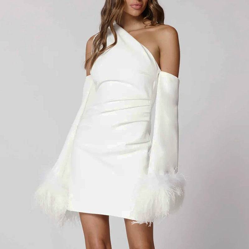 Women's Casual Splicing Slim Single-shoulder Dress