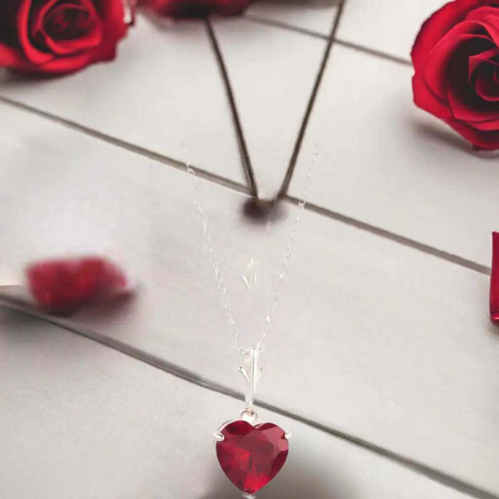925 sterling silver necklace with red heart-shaped cubic zirconia pendant on a 16-inch link chain