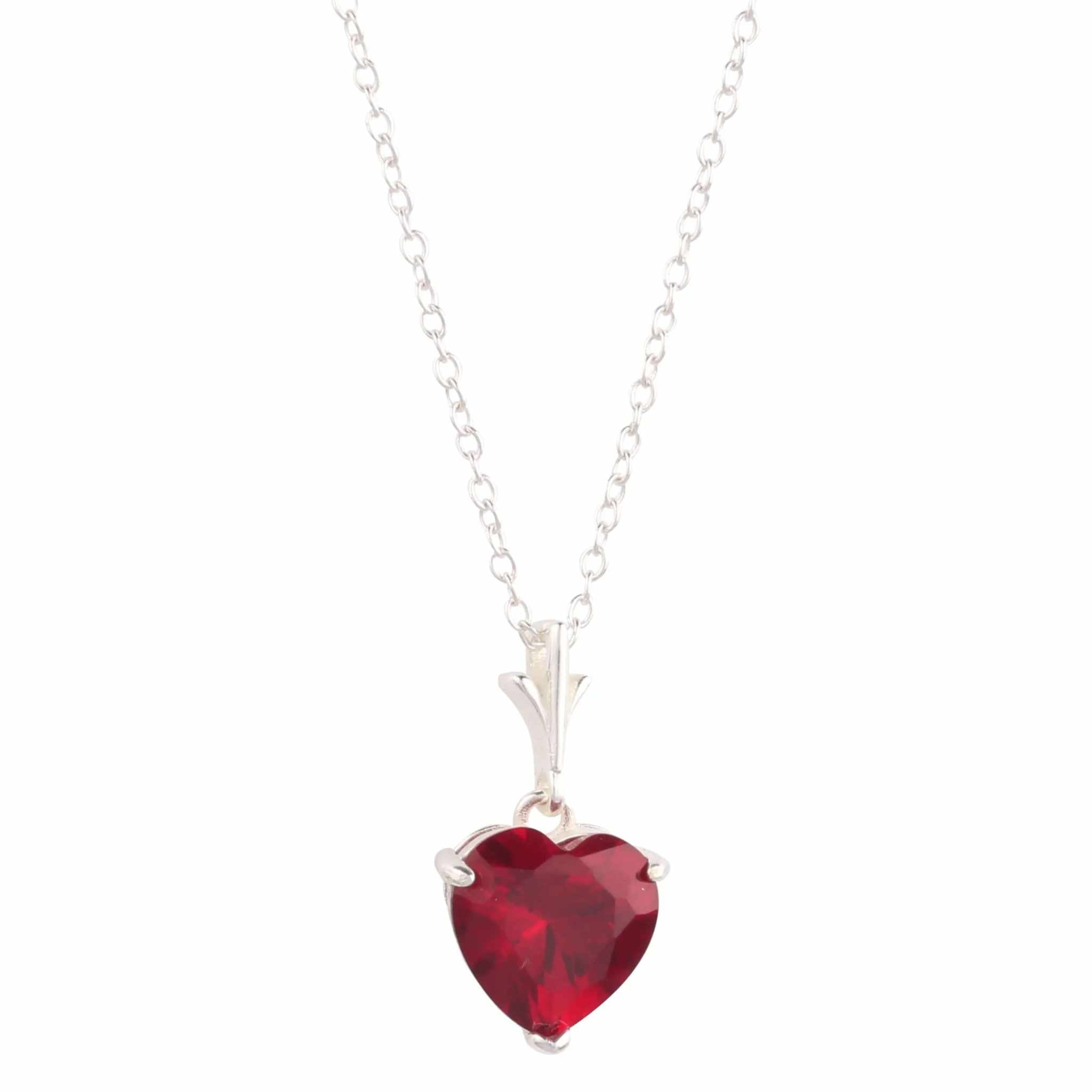 925 sterling silver necklace with red heart-shaped cubic zirconia pendant on 16-inch link chain
