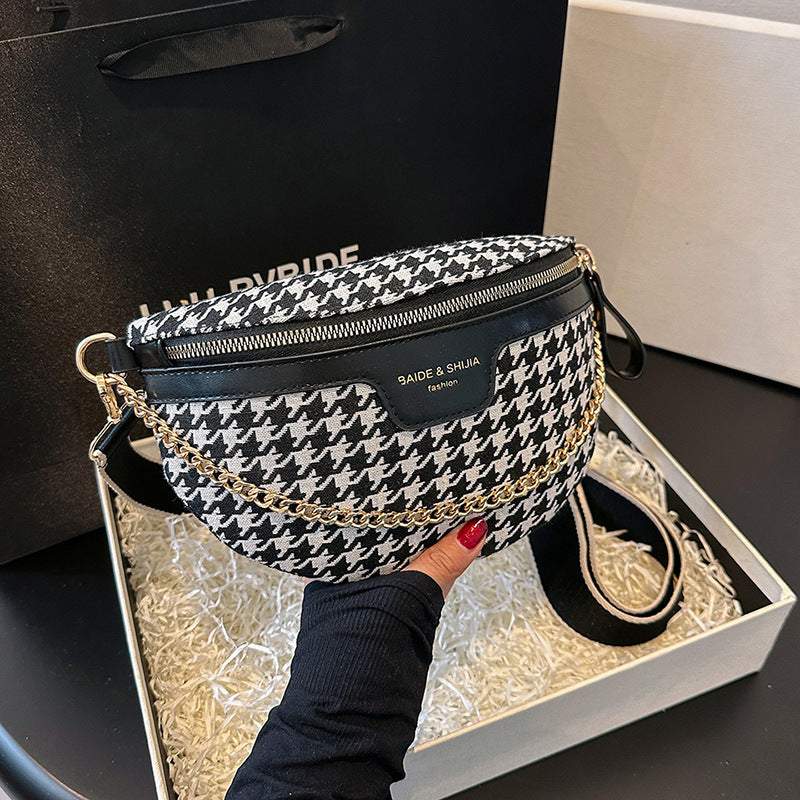 Women's Fashion Houndstooth Chest Bag Shoulder Bag