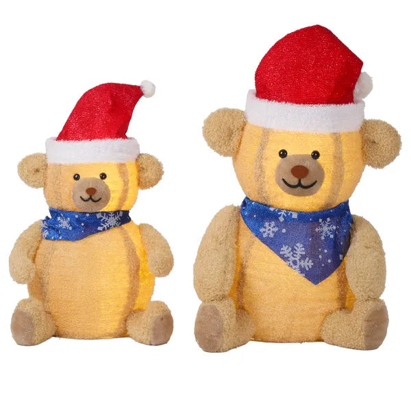 Set Of 2 Lighted Plush Bear Christmas Decorations, Pre-lit Pull Up Holiday Decor With 60 Warm White LED Lights For Xmas Outdoor Indoor Decor Lighted Holiday Displays