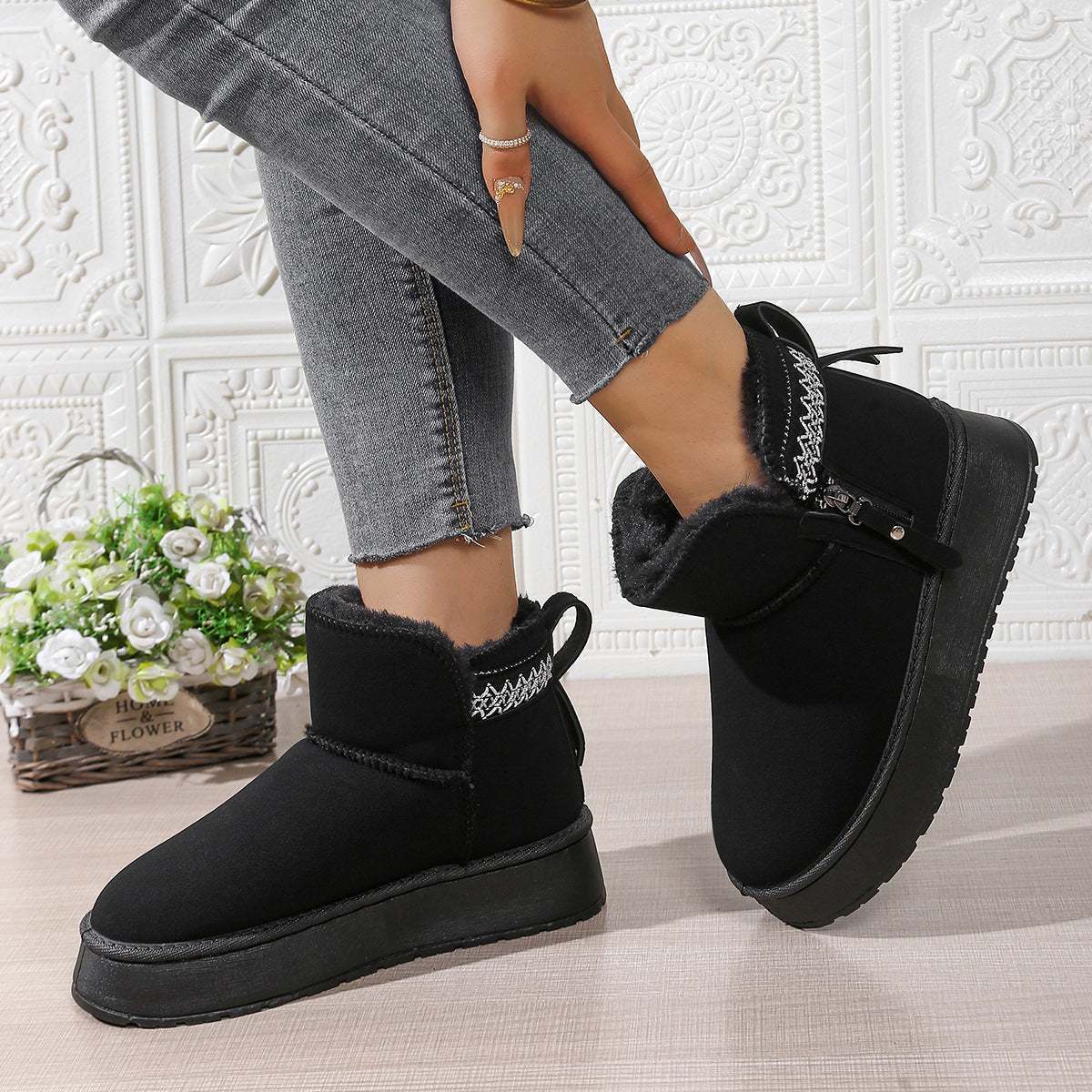 Side Zipper Thick Sole Height Increasing Snow Boots For Women