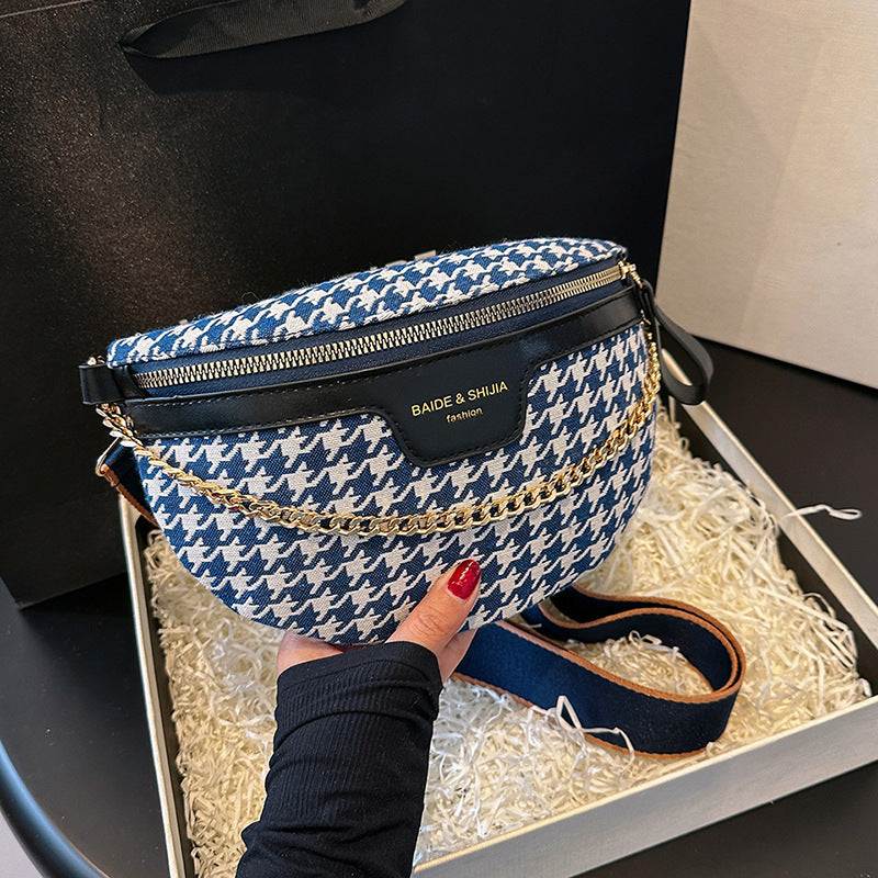 Women's Fashion Houndstooth Chest Bag Shoulder Bag
