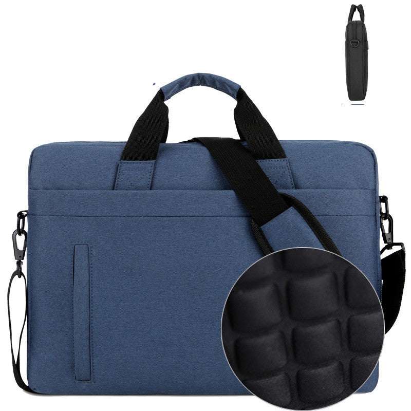 Waterproof shoulder bag for laptops with nylon material, featuring adjustable straps and durable padding.
