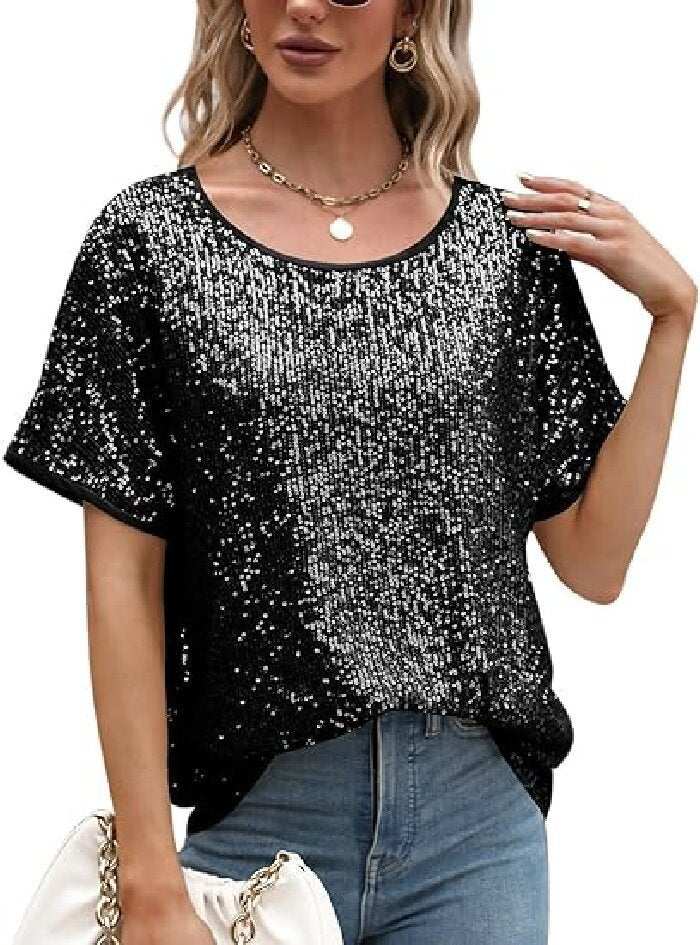Loose Blouse Slant Shoulder Short Sleeve Casual Sekun Deep V Shirt