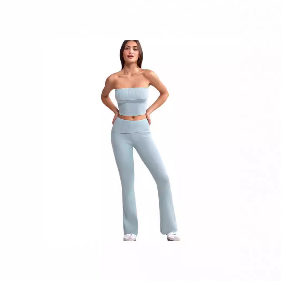 New Women's Tube Top Bell-bottom Pants Yoga Clothes Two-piece Set