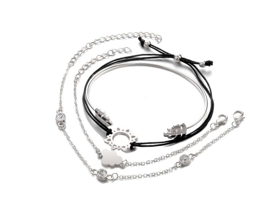 CZ Heart Gold Crystal plated alloy women's bracelet set with heart and sun designs