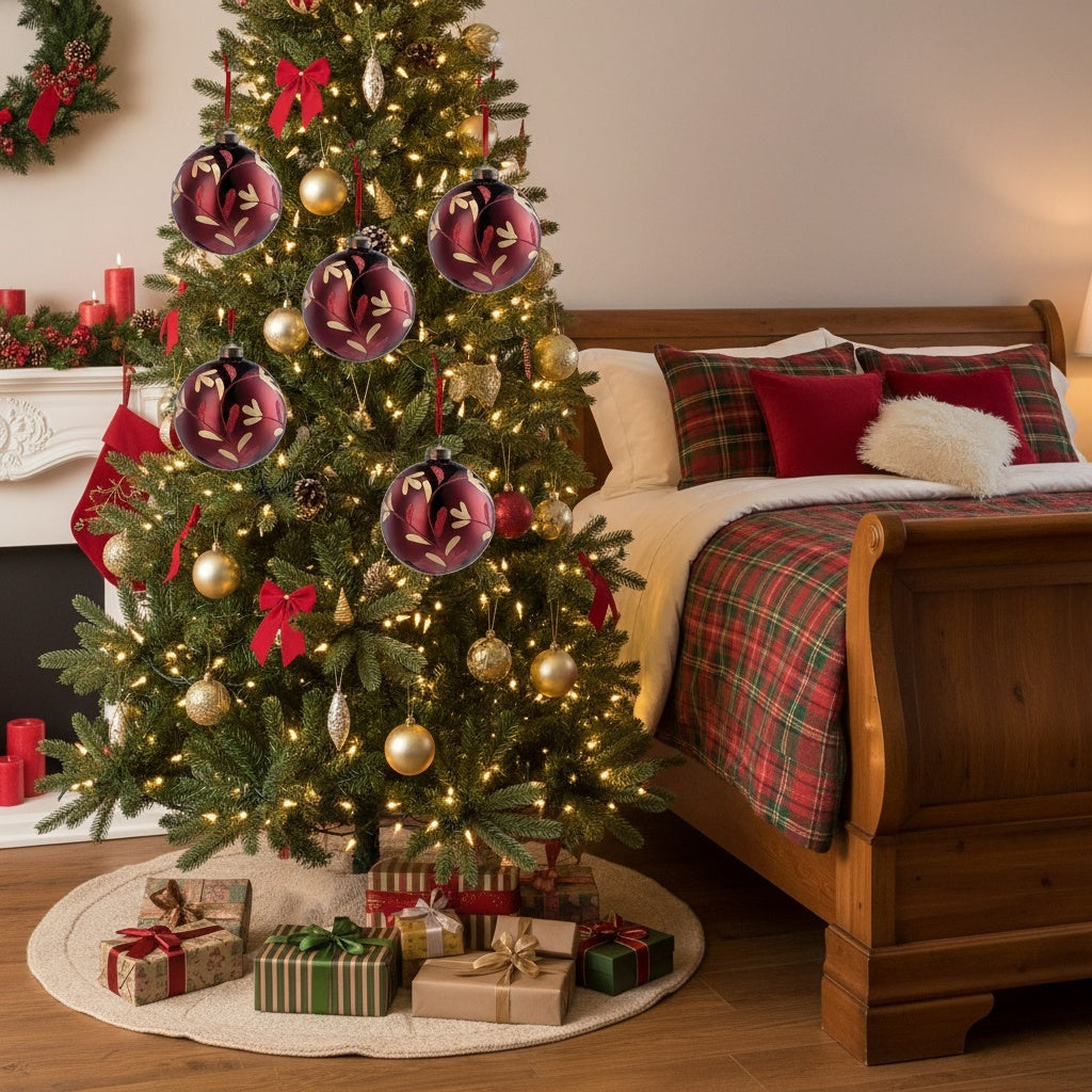 6PCS Set 3.9in Christmas Tree Hanging Decorations 3.9x3.9x3.9in Christmas Glass Ball Ornaments Tree Hanging Decor For Holiday Parties & Trees