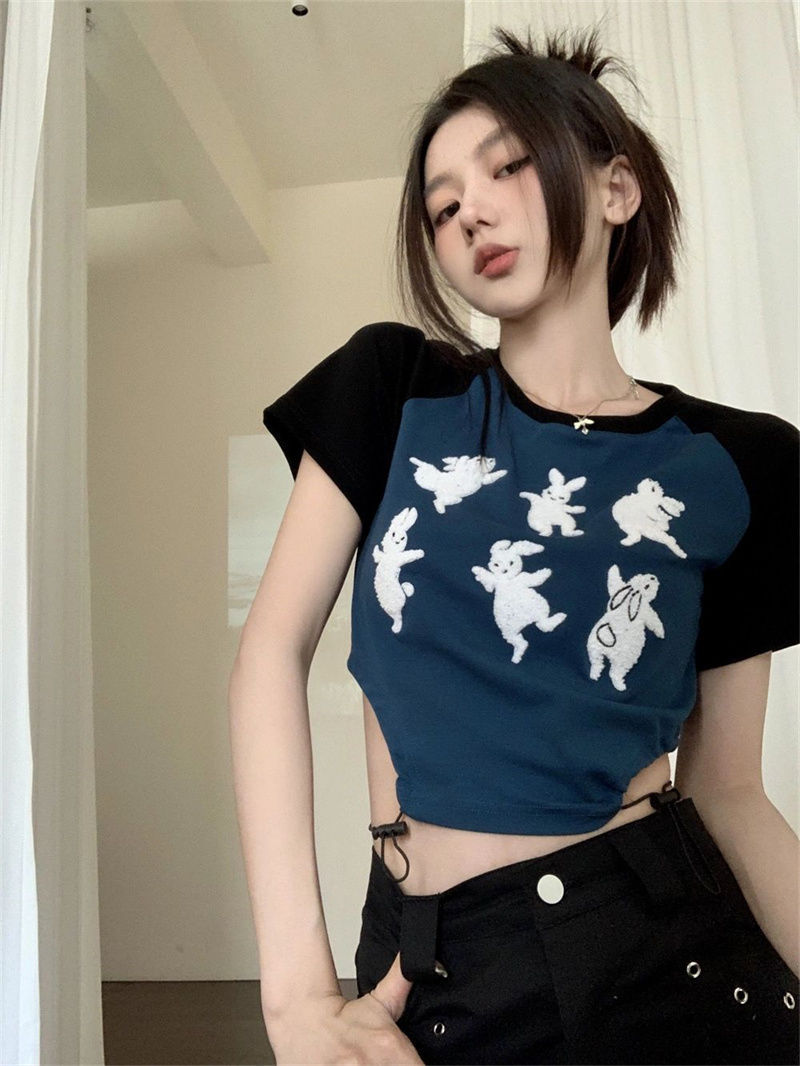 Bottom Drawstring Spicy Girl Short Sleeved Top