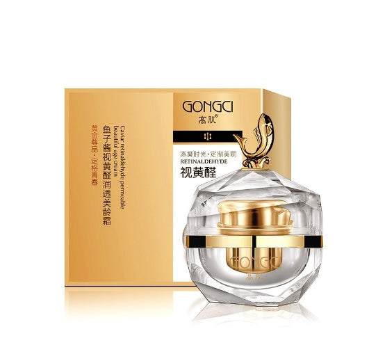 Alcohol Retinol Caviar anti-aging skincare cream with gold packaging and clear jar
