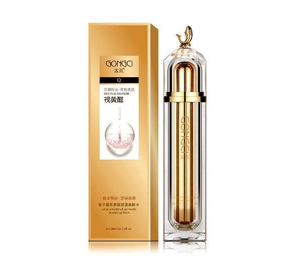 Alcohol Retinol Caviar skincare serum with golden packaging and clear cap