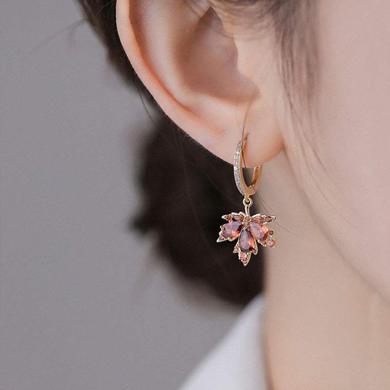 All-Match Fashion maple leaf shaped alloy earrings electroplated for women