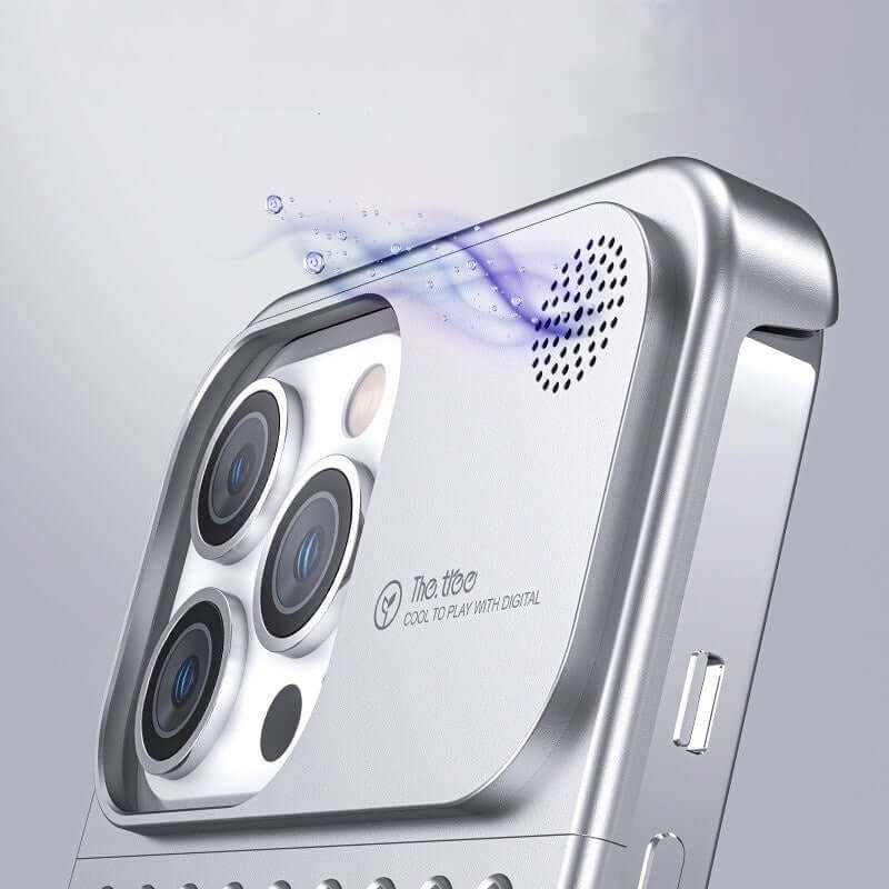 Aluminum alloy phone case with camera cutout, featuring heat dissipation and built-in aromatherapy tablet for a pleasant fragrance.