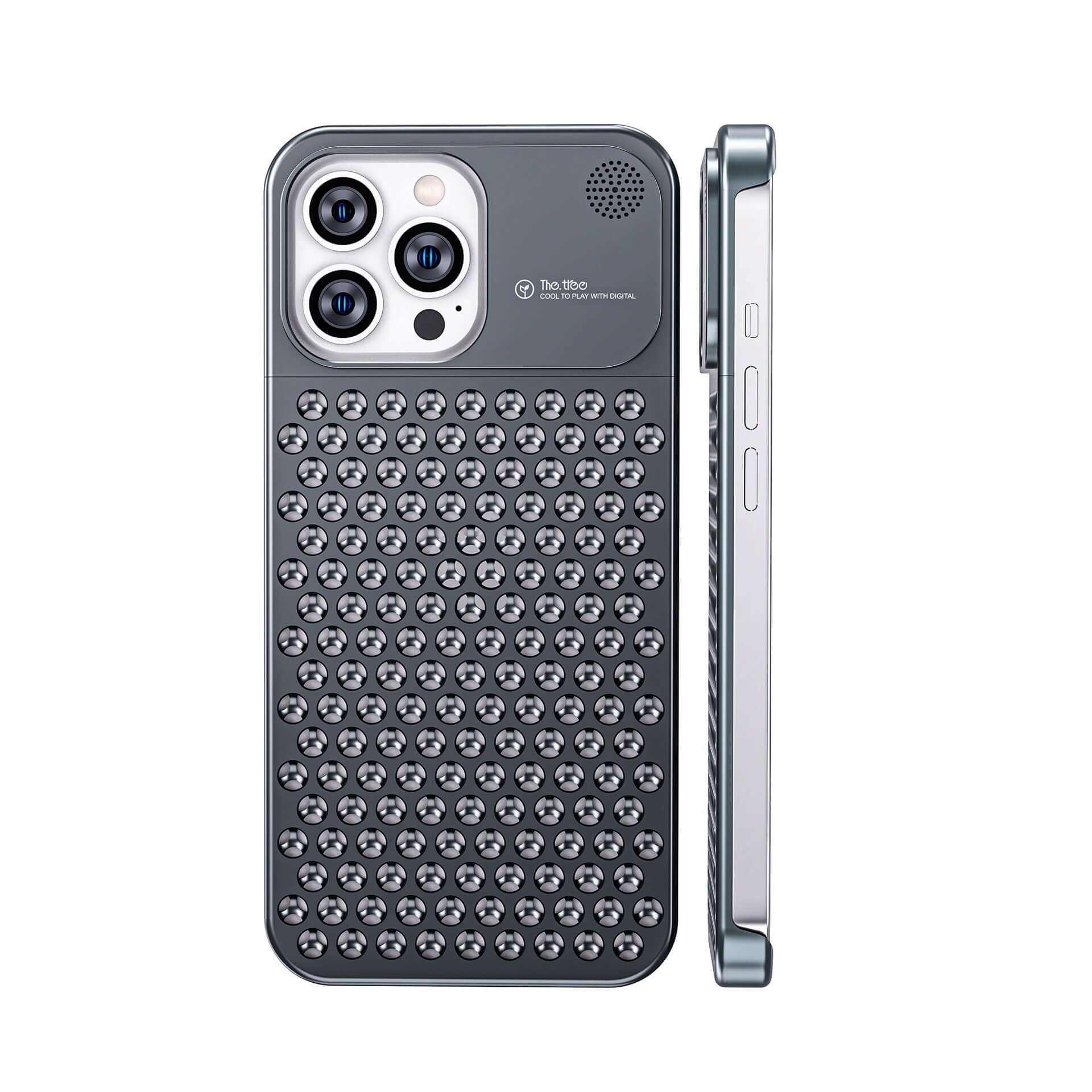Aluminum alloy phone case for iPhone 14 13 Pro Max, anti-fall, heat dissipation, and built-in aromatherapy tablet.