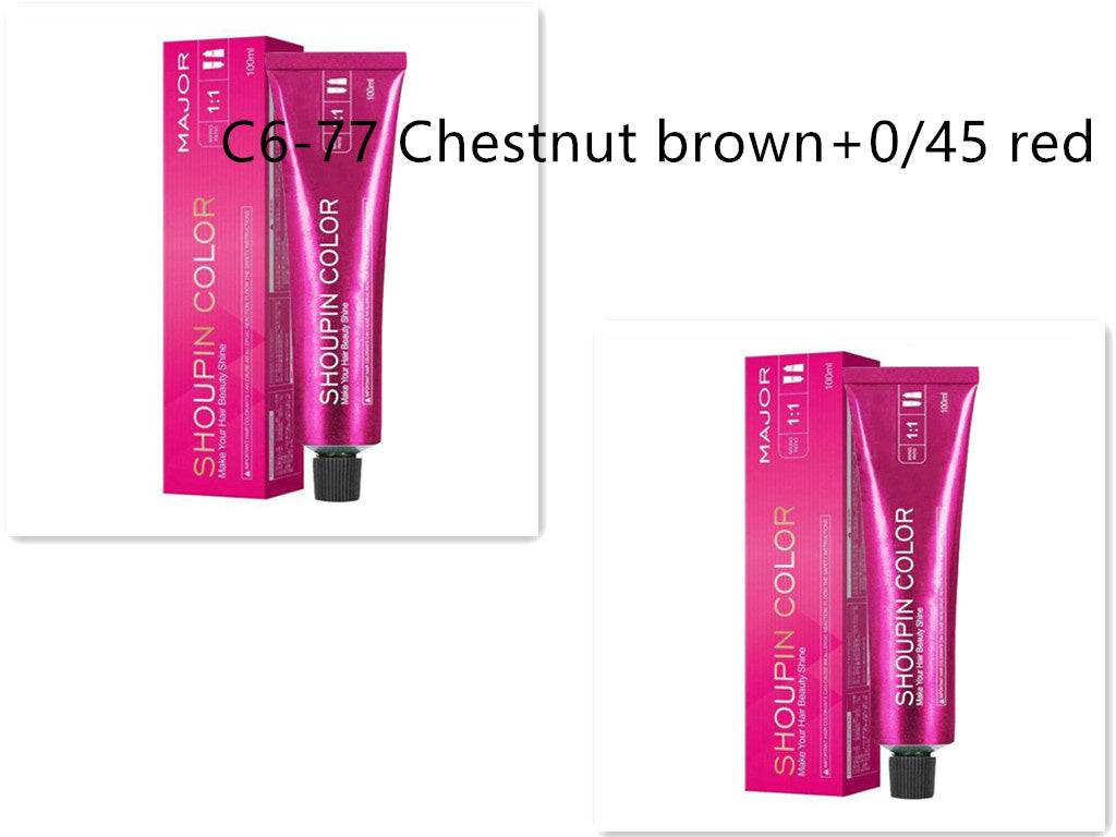 Ammonia-free formula natural hair dye in chestnut brown and red shades with cream texture in pink packaging