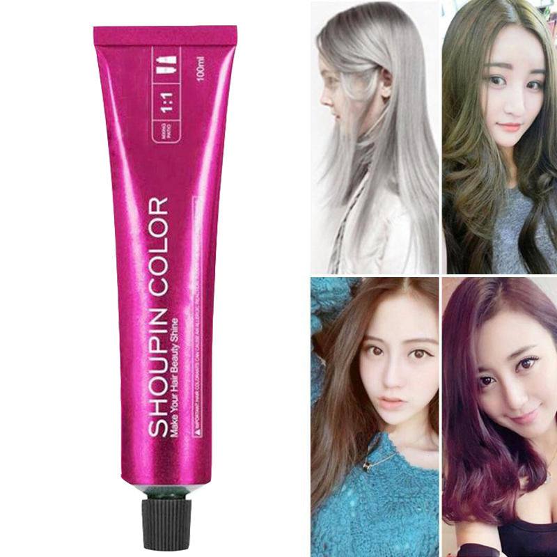 Ammonia-free formula natural hair dye tube with before and after hair color results on women