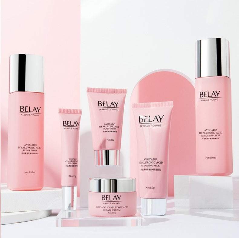 Anti-Aging Professional Skin Care bundle with avocado hyaluronic acid products in pink packaging