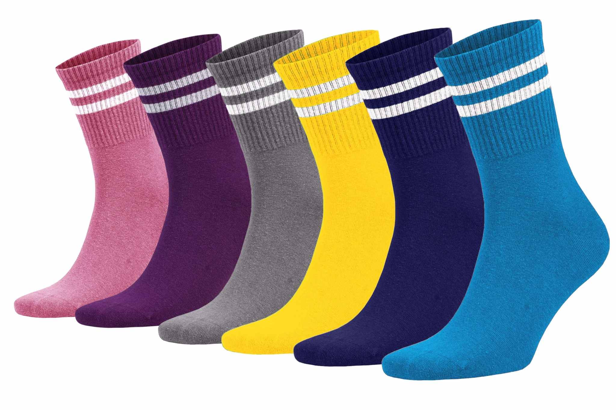 Athletic sport crew running socks in assorted colors, featuring a breathable and moisture-wicking design.