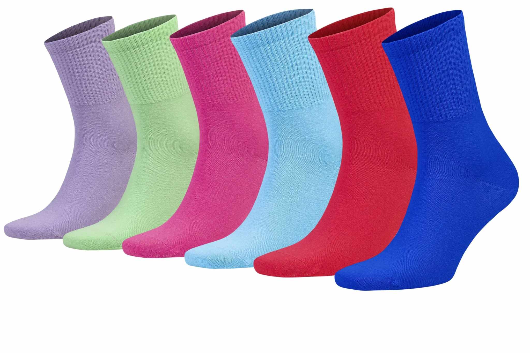 Colorful athletic sport crew running socks in various shades, designed for breathability and moisture-wicking performance.